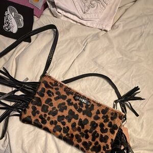 Leopard Print Fringe Shoulder Bag